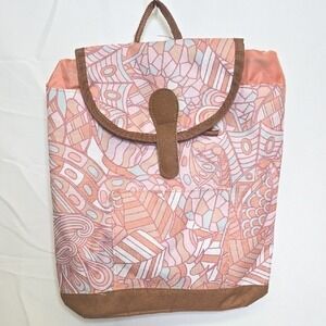 Mini Backpack, Geometric Pattern, Pink Brown White Blue, Small Travel, New